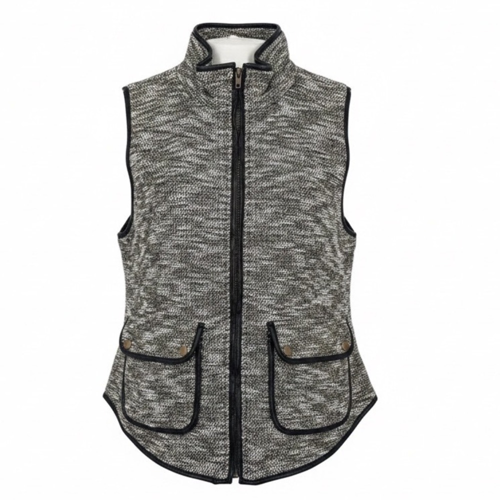 NEW Takara Women's Metallic Knit Full Zip Vest Size LARGE Ivory‎ Black
